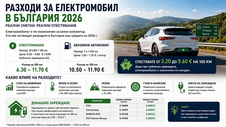 Колко струва зареждането на електромобил в България 2026