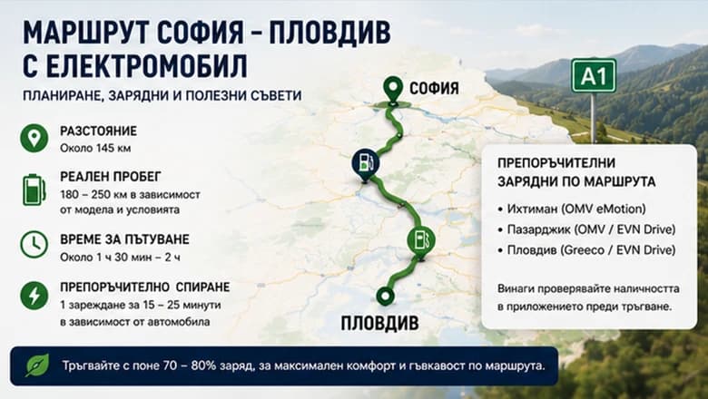 "Маршрут София-Пловдив с електромобил: Зарядни по пътя"